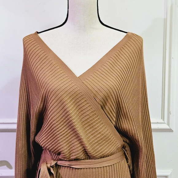 Love Tree Tan Ribbed Front Cross Long Sleeve Lightweight Sweater Dress,Large,NWT - Picture 5 of 16